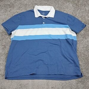 St Johns Bay Mens XXL Blue Striped Short Sleeve Classic Fit Polo Shirt